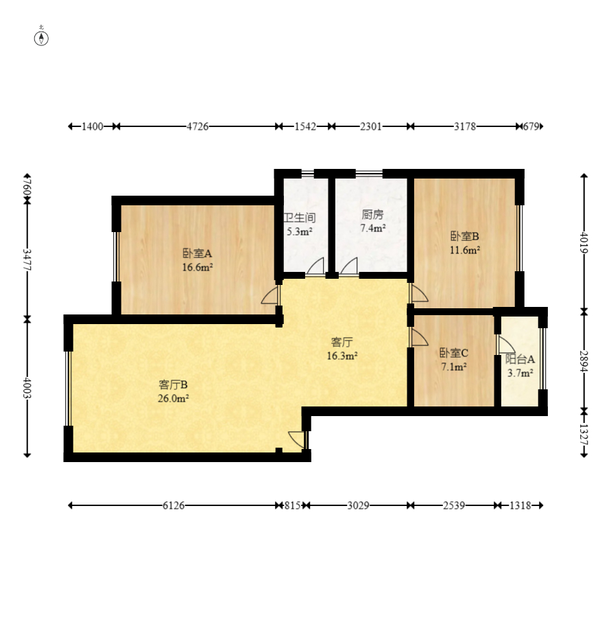 丽江翠园 3室2厅1卫 62.8万 丽江翠园 3室2厅1卫 62.8万户型图