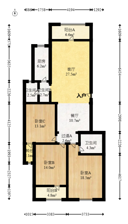 永宏佳园  3室2厅2卫   106.00万室内图1