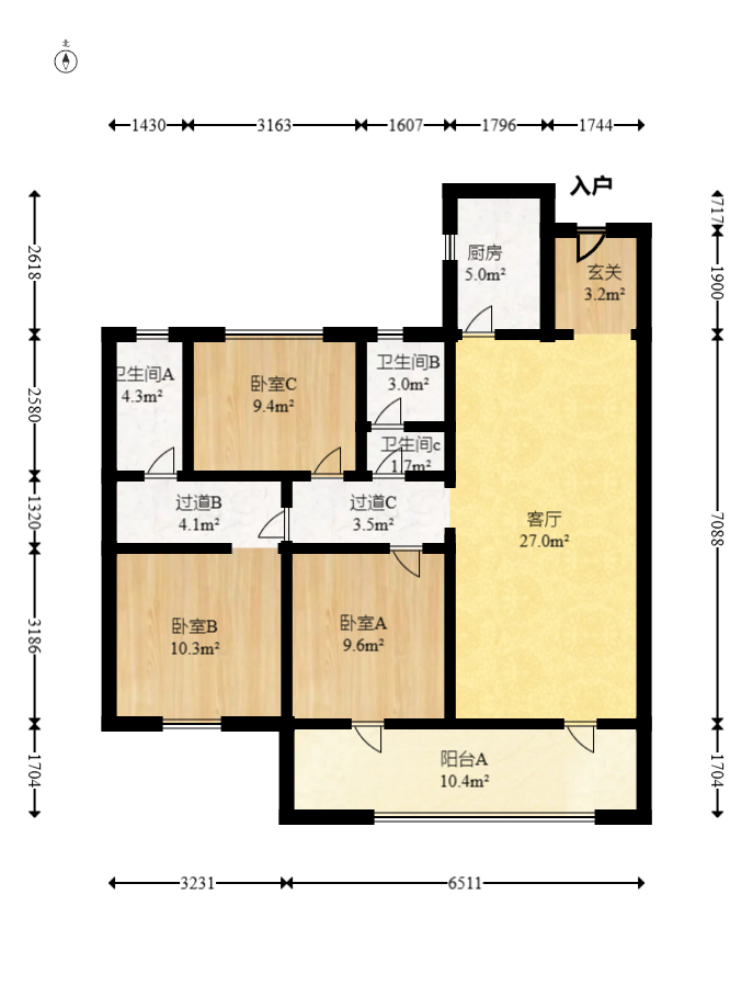 旭辉雨花郡  3室2厅2卫    155.0万室内图1
