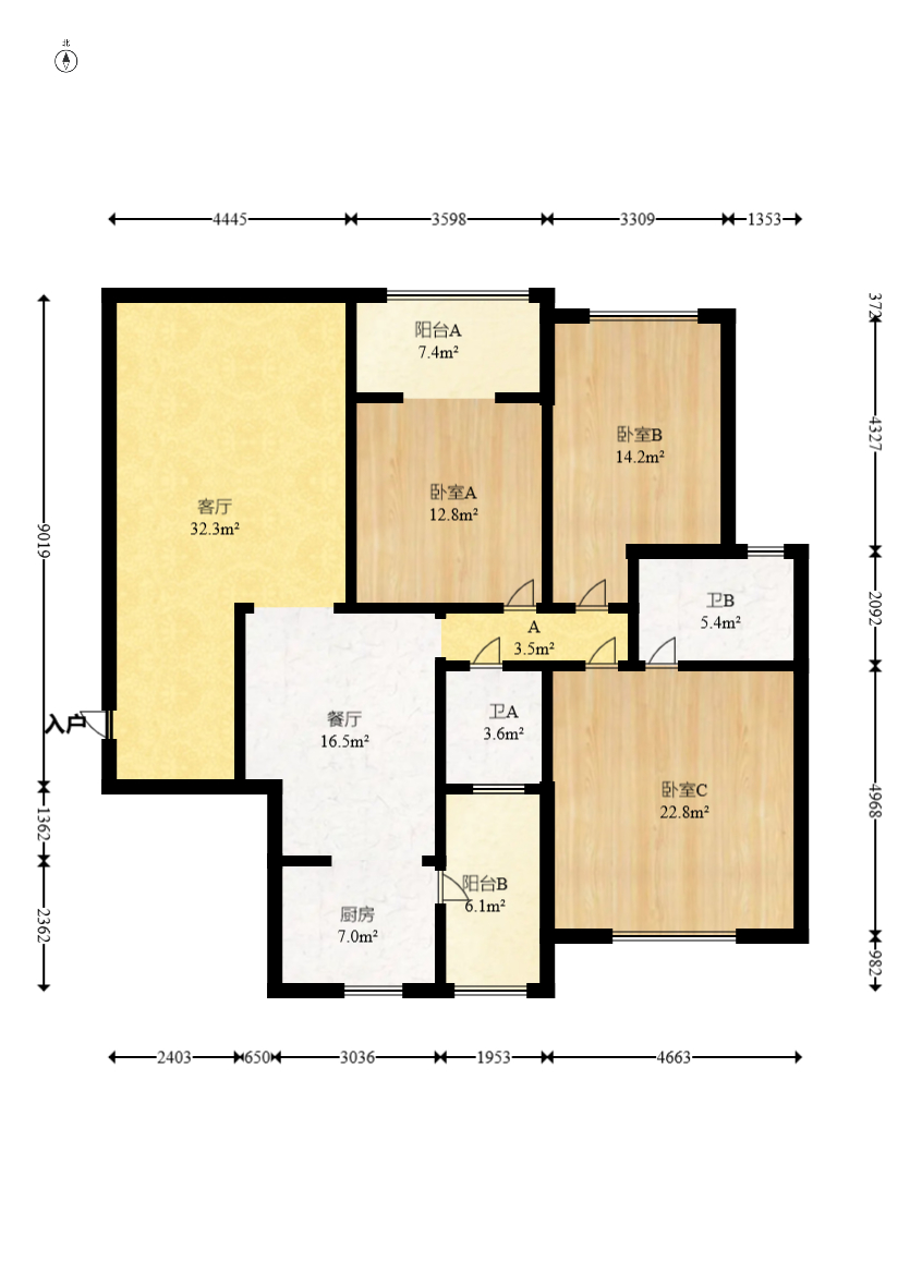 锦绣华天 3室2厅2卫 120.0万 锦绣华天 3室2厅2卫 120.0万户型图