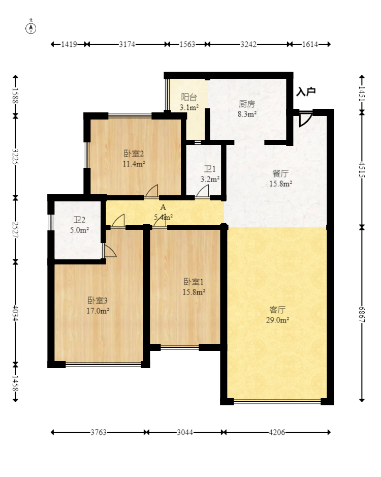 天城国际广场 3室2厅2卫 188.0万 天城国际广场 3室2厅2卫 188.0万户型图