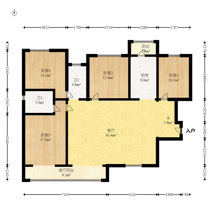 香缇雅苑(鑫远翡丽郡二期) 4室2厅2卫 185.0万 香缇雅苑(鑫远翡丽郡二期) 4室2厅2卫 185.0万户型图