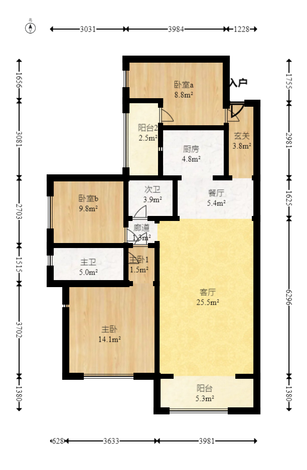 天元涉外景园B区  3室2厅2卫    79.0万 天元涉外景园B区  3室2厅2卫    79.0万户型图