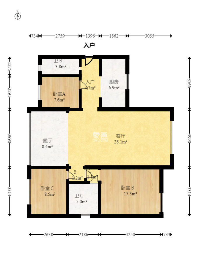 南城印象  3室2厅2卫   95.00万