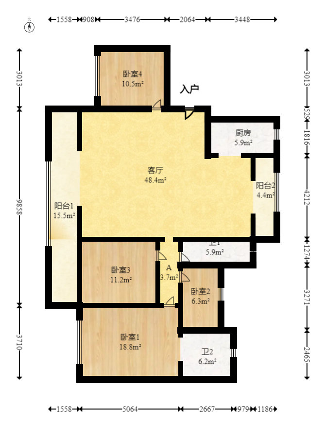 澳海云湘赋  4室2厅2卫    85.0万 澳海云湘赋  4室2厅2卫    85.0万户型图
