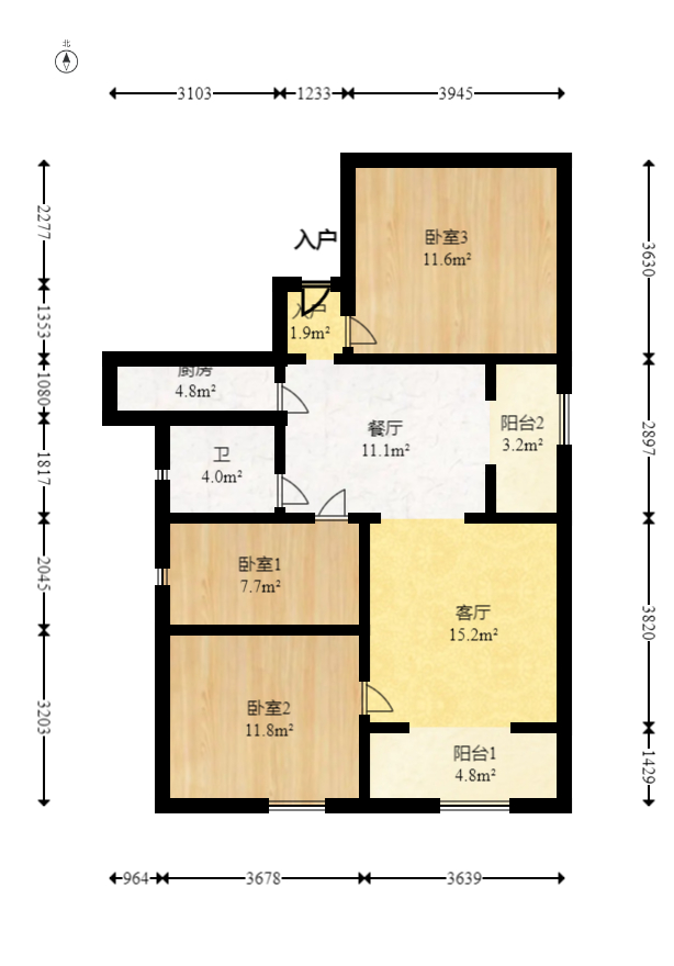 鑫科明珠  3室2厅1卫   89.00万室内图1