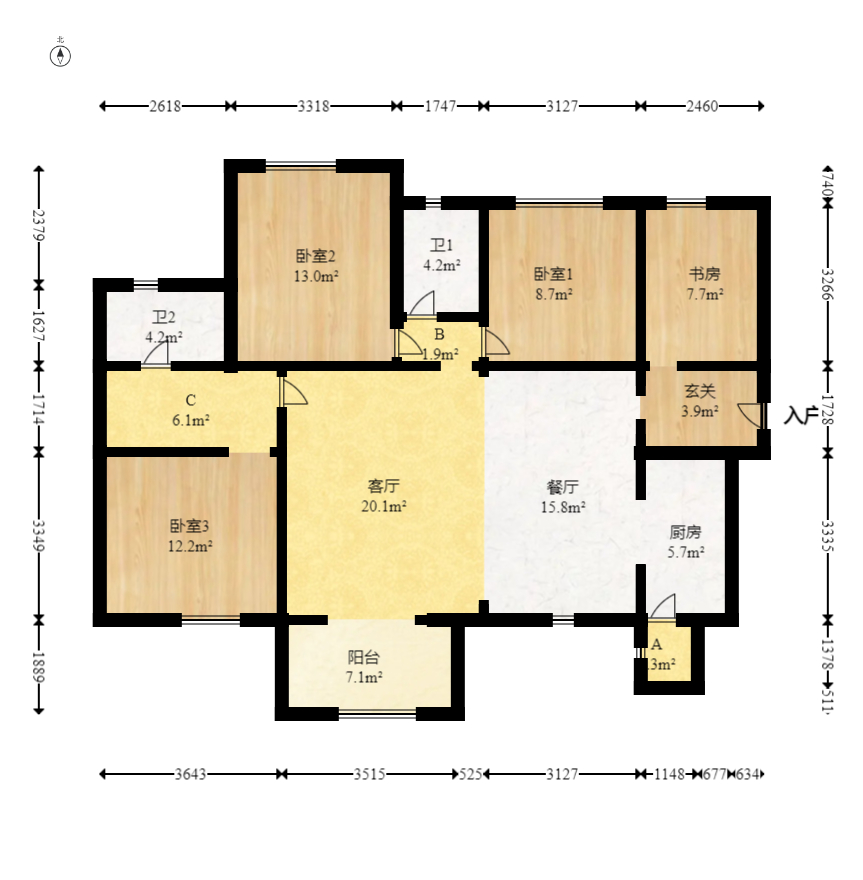 时代倾城二期  3室2厅2卫   103.80万室内图1