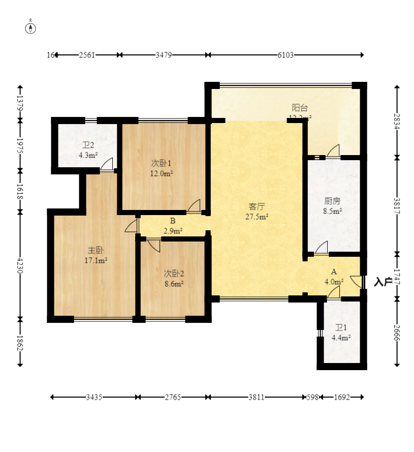 恒大翡翠华庭 3室2厅2卫 108.0万 恒大翡翠华庭 3室2厅2卫 108.0万户型图