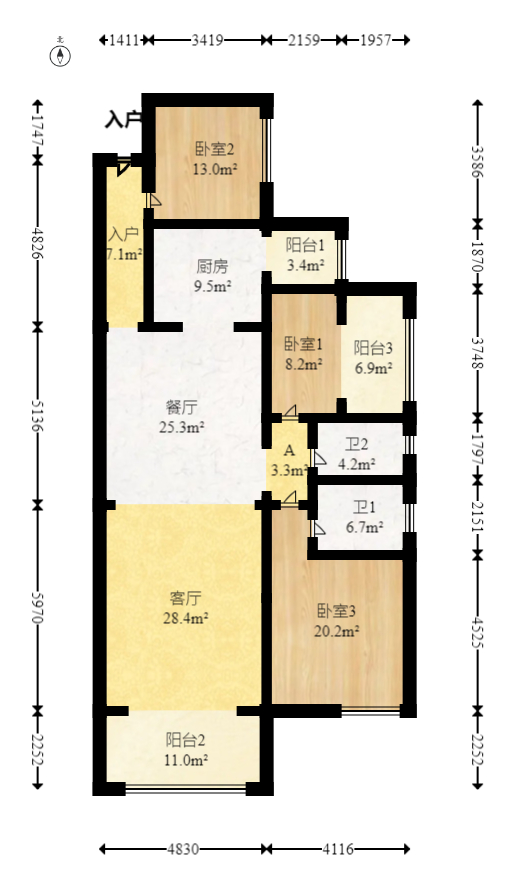 润和谷山郡(悦禧山庄水榭花都) 3室2厅2卫 100.0万 润和谷山郡(悦禧山庄水榭花都) 3室2厅2卫 100.0万户型图