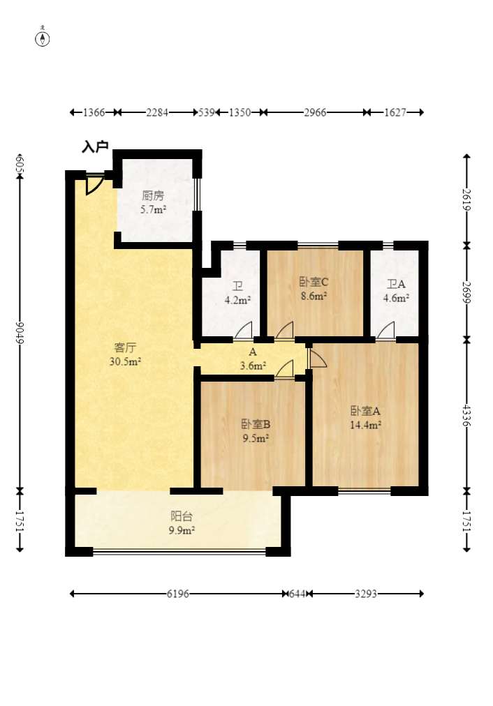 长房悦香山  3室2厅2卫   163.00万室内图1