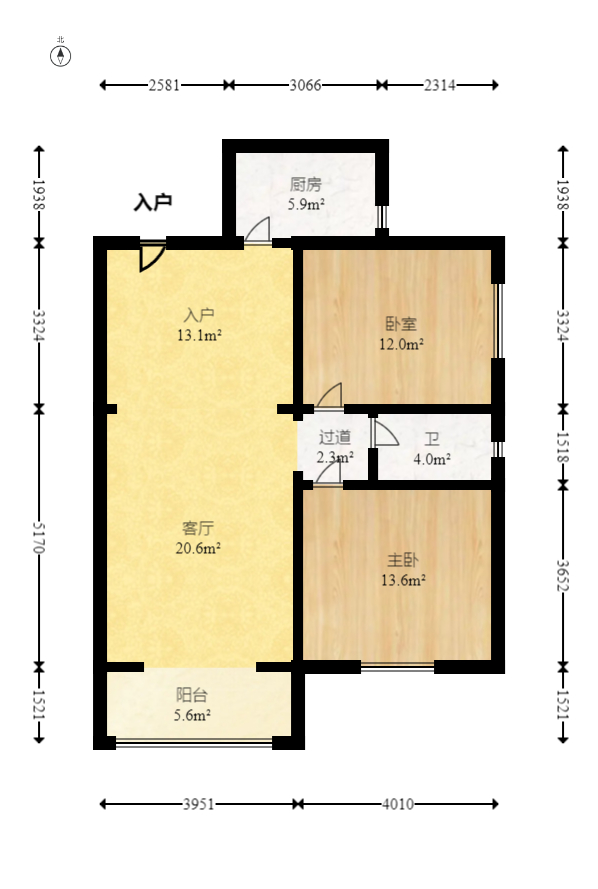 时代星城 1室2厅1卫 53.0万 时代星城 1室2厅1卫 53.0万户型图