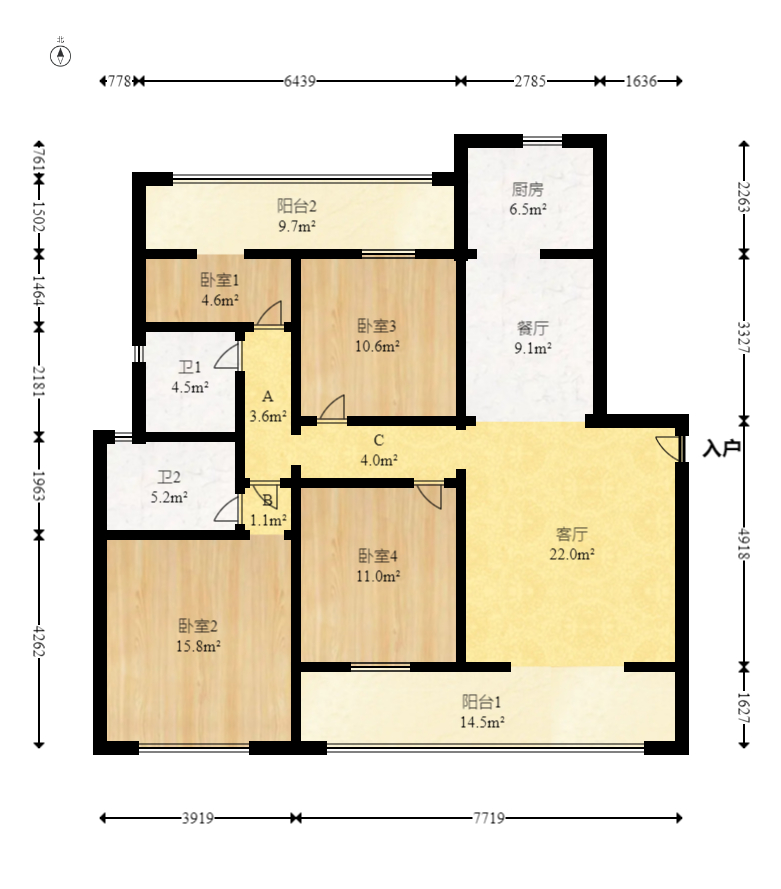 润和湘江天地D区 4室2厅2卫 148.0万 润和湘江天地D区 4室2厅2卫 148.0万户型图