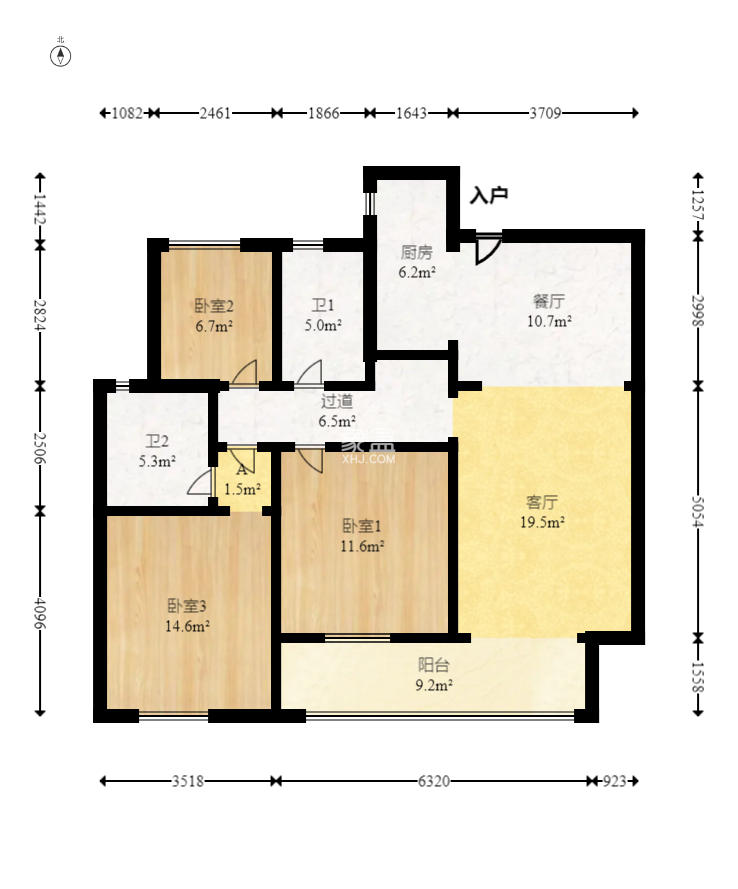 龙湖璟宸原著(龙湖紫宸) 3室2厅2卫 80.0万 龙湖璟宸原著(龙湖紫宸) 3室2厅2卫 80.0万户型图