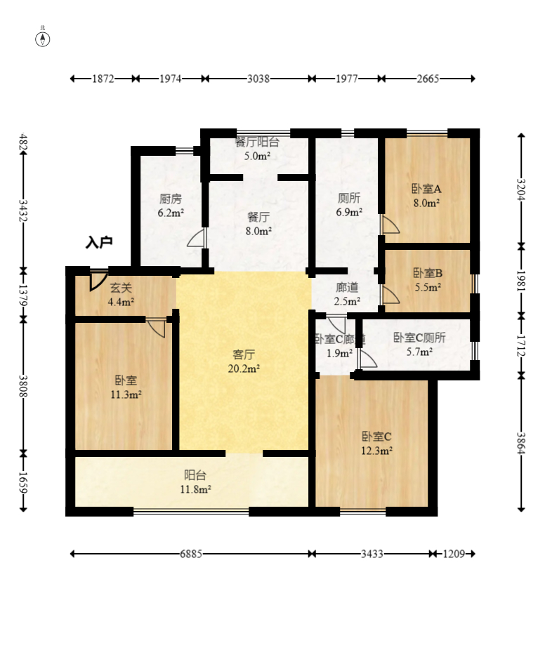 卓越洋湖晴翠  4室2厅2卫   210.00万室内图1