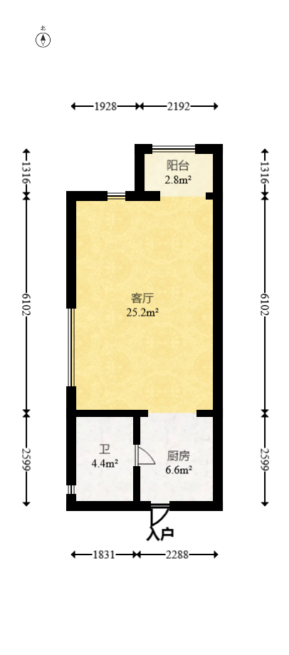 YO领域（领御大厦）  1室1厅1卫   48.00万室内图1