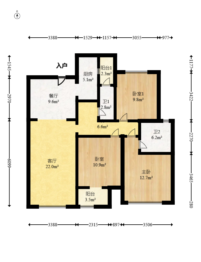 三一街区  3室2厅2卫   75.00万室内图1