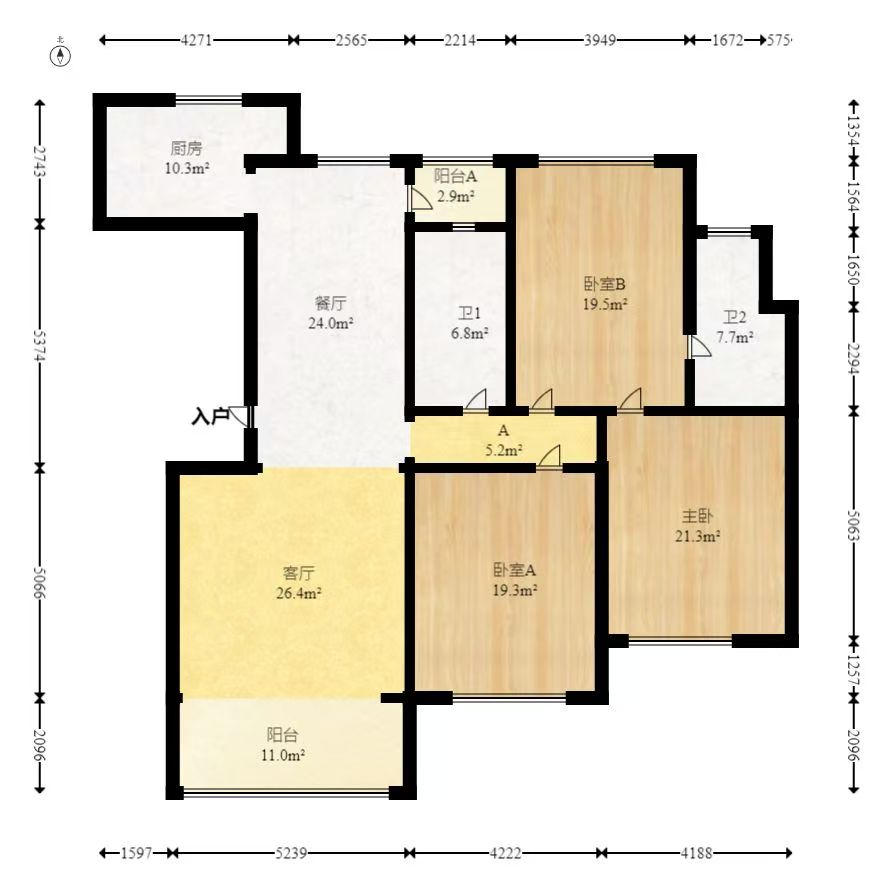 金鼎公园尚 3室2厅2卫 3200.0元/月 金鼎公园尚 3室2厅2卫 3200.0元/月户型图