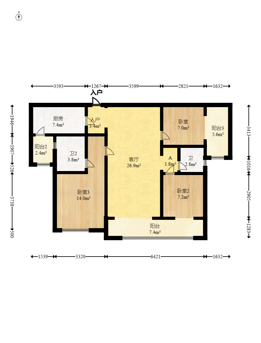 长房云尚公馆  1室2厅2卫    105.0万 长房云尚公馆  1室2厅2卫    105.0万户型图
