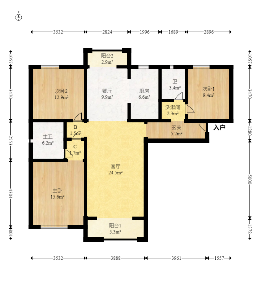 恒基旭辉湖山赋 3室2厅2卫 82.5万 恒基旭辉湖山赋 3室2厅2卫 82.5万户型图