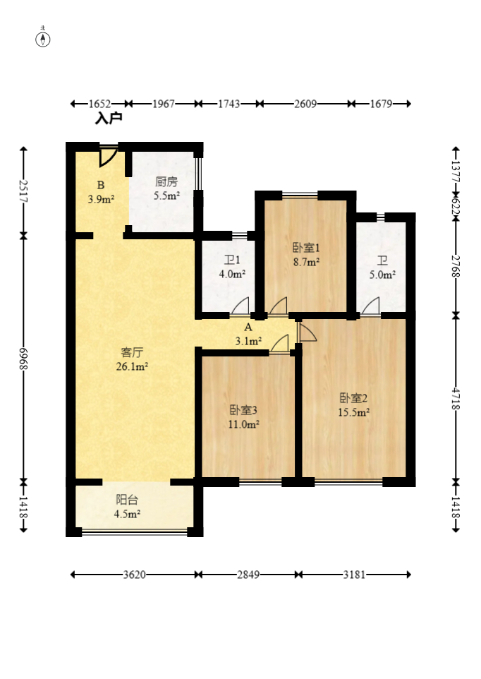 万科魅力之城  3室2厅2卫   106.00万室内图1