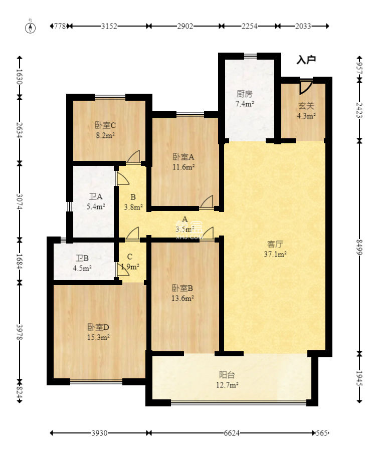 金源府  4室2厅2卫   215.00万
