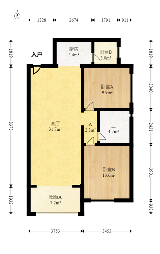 恒大雅苑  2室1厅1卫   85.00万室内图1