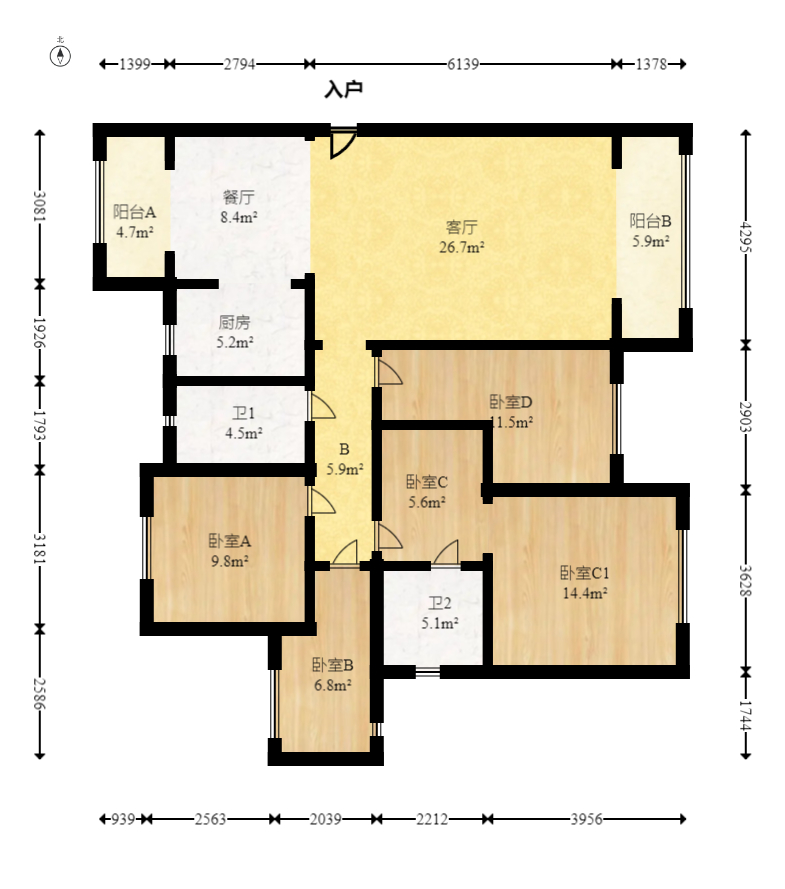 中天星耀城  4室2厅2卫    156.0万 中天星耀城  4室2厅2卫    156.0万户型图