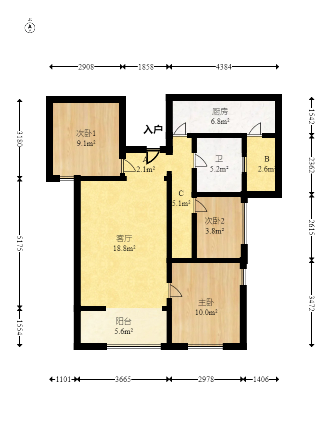 国泰九龙湾 3室2厅1卫 68.0万 国泰九龙湾 3室2厅1卫 68.0万户型图