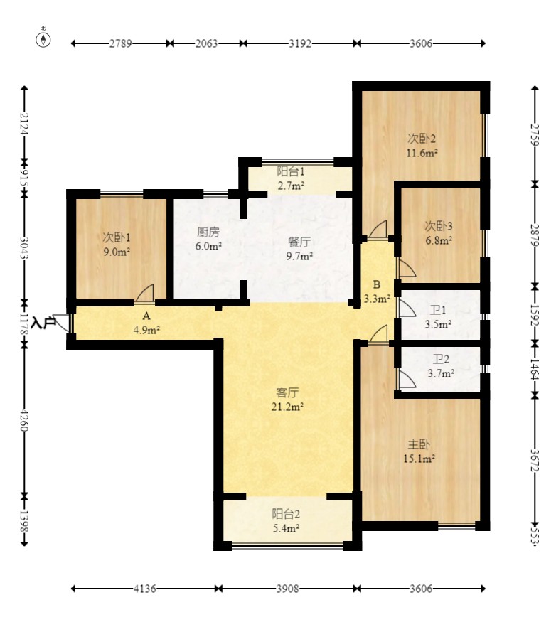 海伦春天 4室2厅2卫 105.8万 海伦春天 4室2厅2卫 105.8万户型图