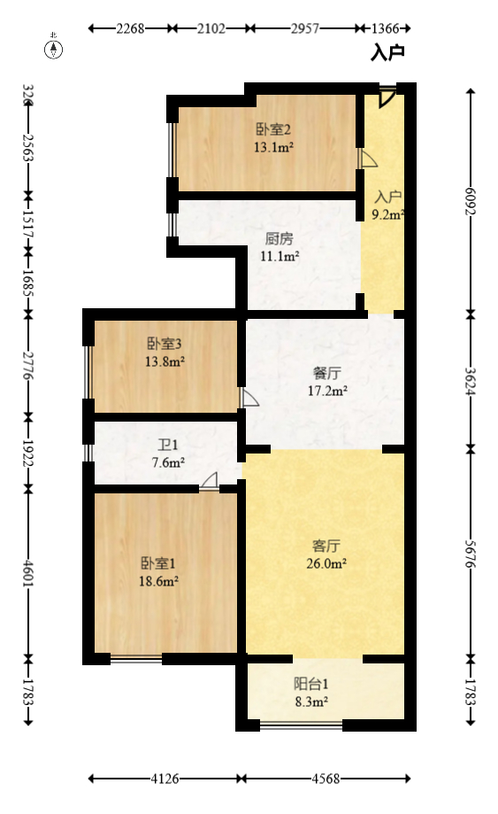 润和紫郡一期  3室2厅1卫   73.00万室内图1