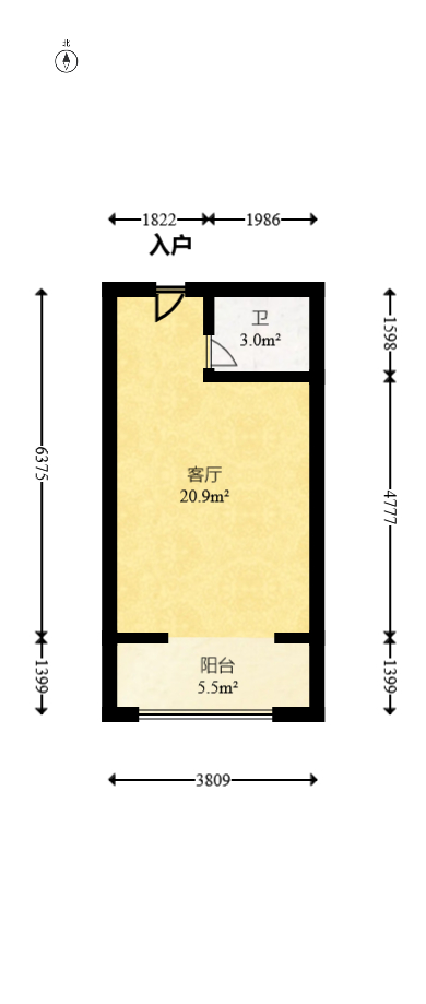 观湖公寓  1室1厅1卫   35.00万室内图1