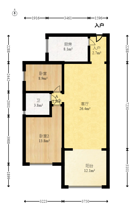 恒大华府  1室2厅1卫   150.00万室内图1