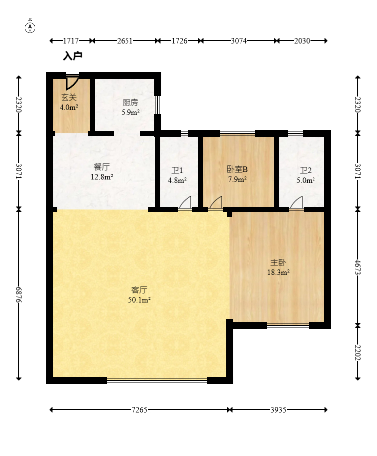 建投象山国际  3室2厅2卫   110.00万室内图1