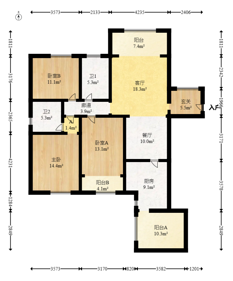 金鼎公园尚  3室2厅2卫    95.0万室内图1