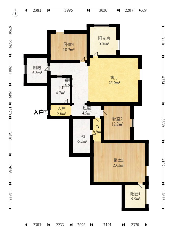西街花园  3室2厅2卫   119.80万室内图1