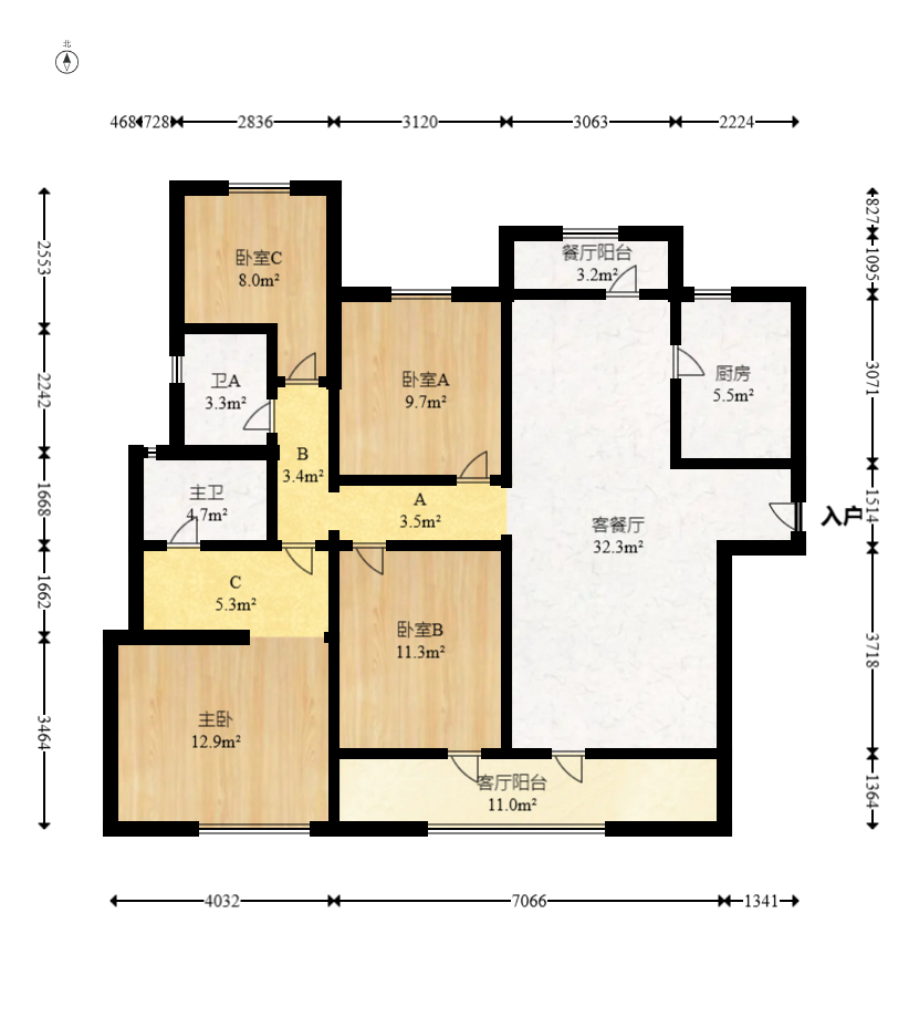 滨江府1913  4室2厅2卫   266.00万室内图1