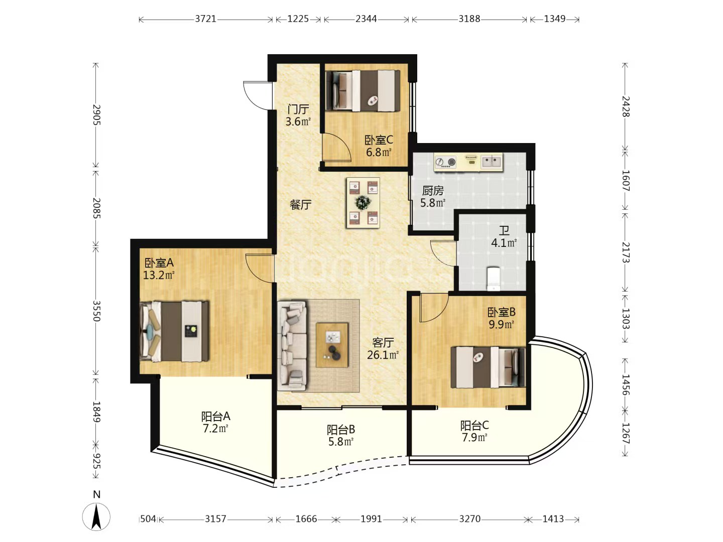 绿地海长流二期 2室2厅1卫 131.0万 绿地海长流二期 2室2厅1卫 131.0万室内图