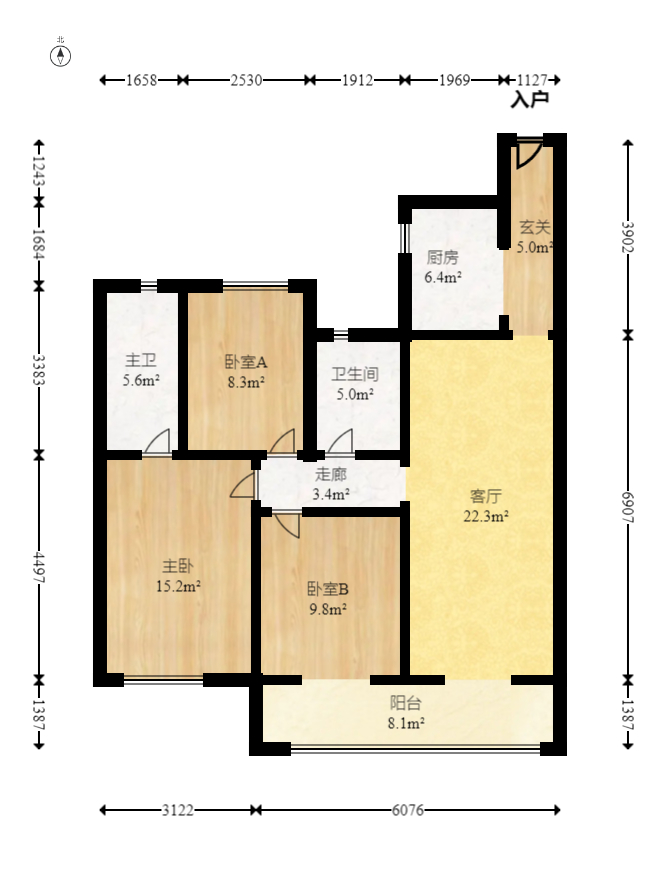 江悦和鸣  3室2厅2卫   198.00万室内图1