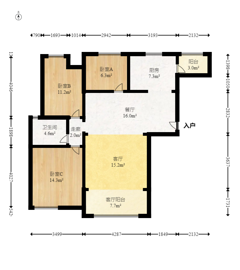 兴汝金城  3室2厅1卫    105.0万 兴汝金城  3室2厅1卫    105.0万户型图