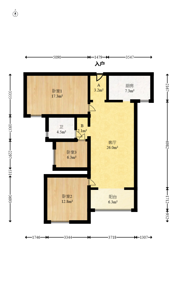 建发中央悦府  3室2厅1卫   148.00万室内图1