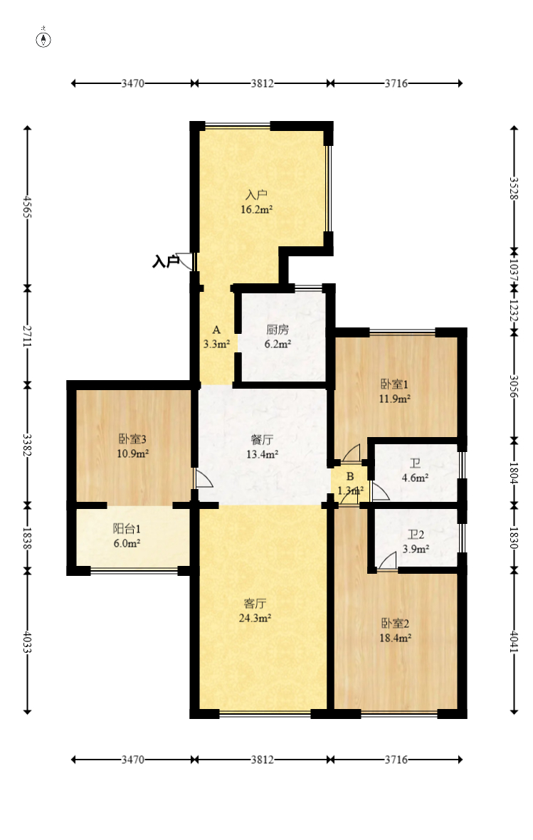 佳天瑞宁花园 3室2厅1卫 122.0万 佳天瑞宁花园 3室2厅1卫 122.0万户型图