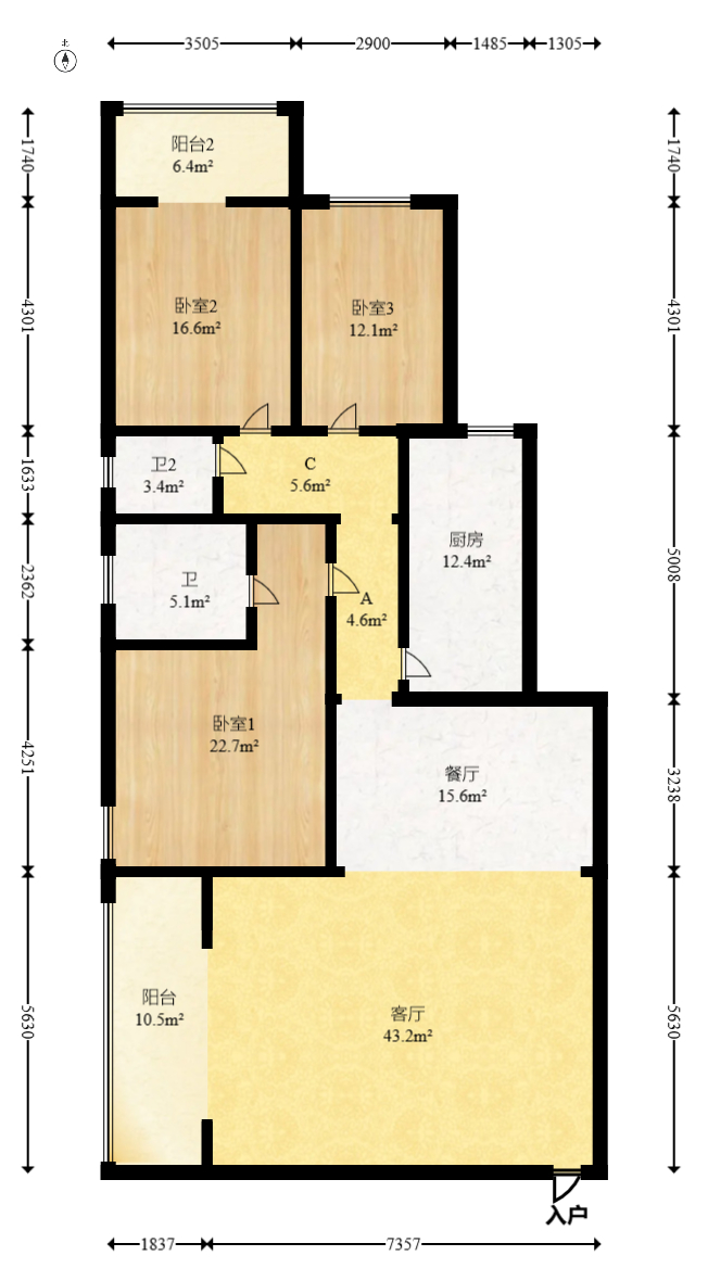 鑫天花园  4室2厅2卫    99.8万室内图1
