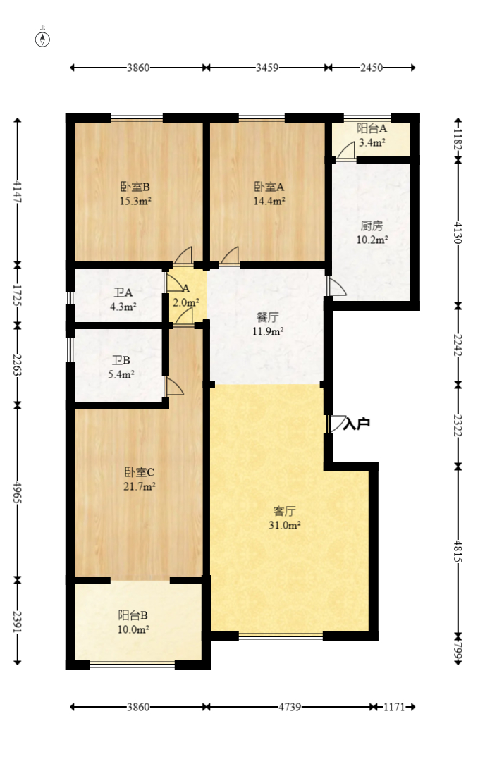 香樟雅郡  1室2厅2卫   125.00万室内图1