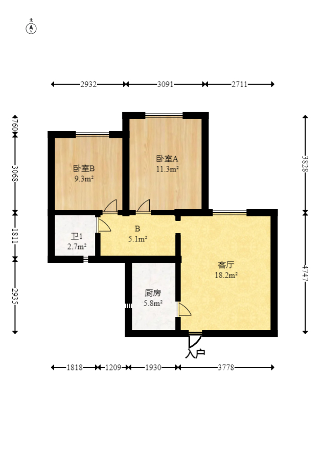 绿地之窗  2室1厅1卫   70.00万室内图1