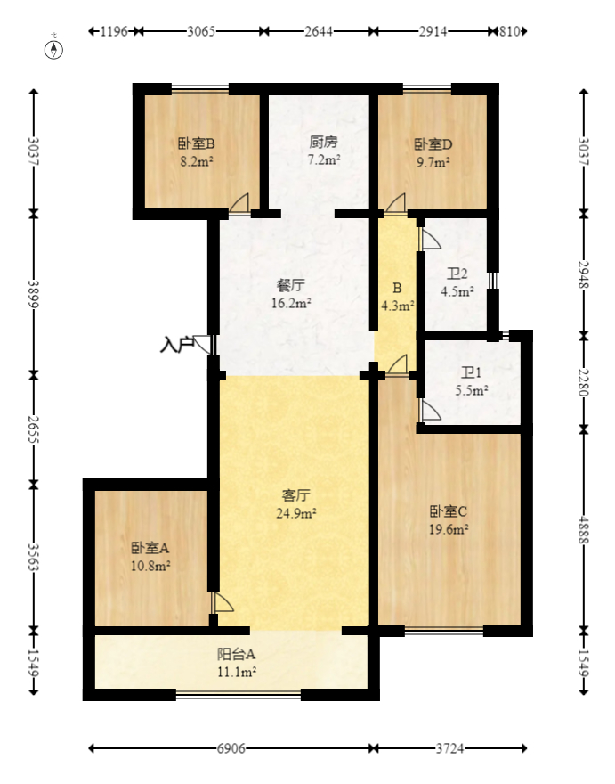 建发玖洲和玺  4室2厅2卫   180.00万室内图1