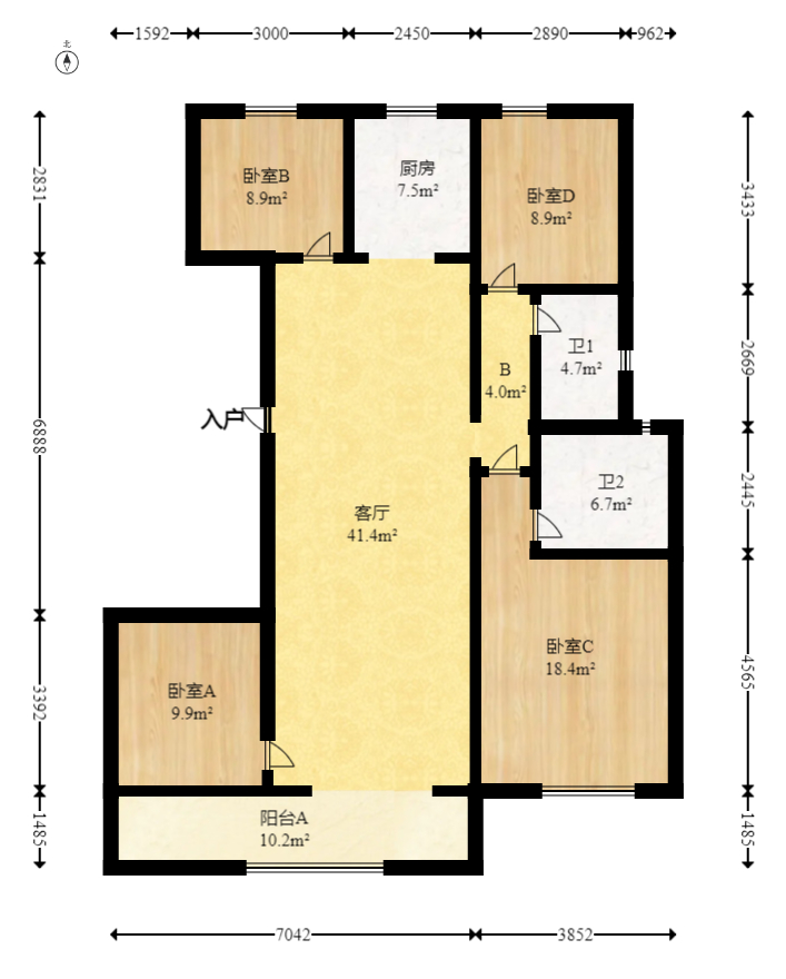 建发玖洲和玺  4室2厅2卫    188.0万室内图1