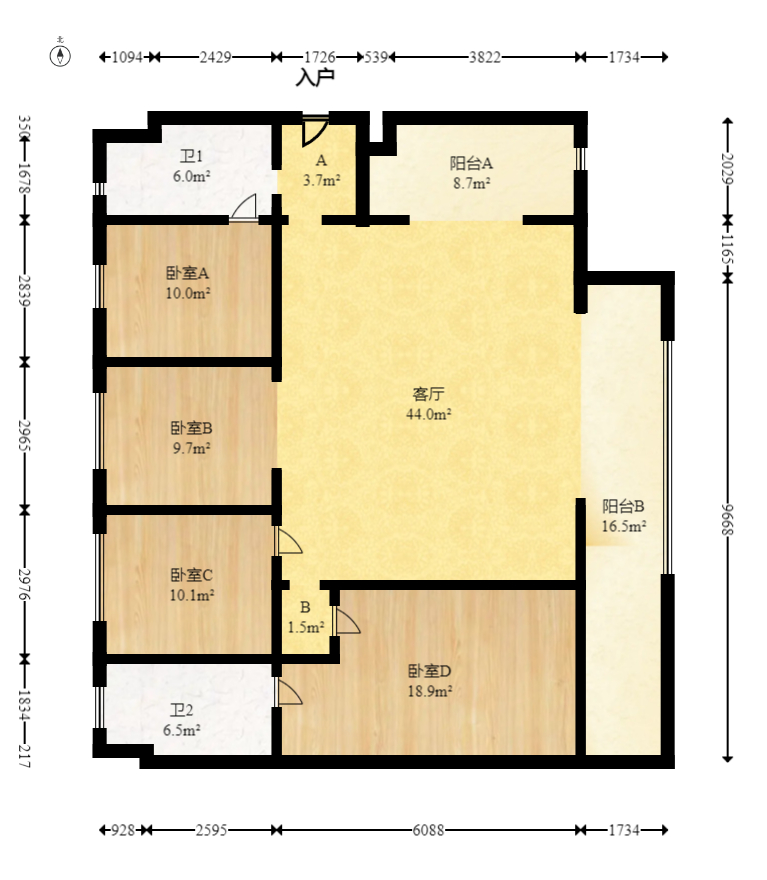 轨道万科悦府  4室2厅2卫   198.00万室内图1