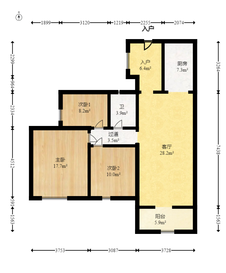 珠江好世界  3室2厅1卫   112.00万室内图1