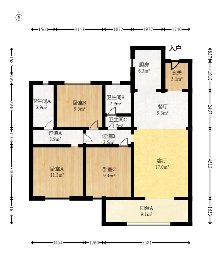 旭辉雨花郡  3室2厅2卫   170.00万室内图1