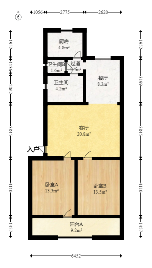 华顺大厦(芙蓉中路)  2室2厅1卫   72.00万室内图1